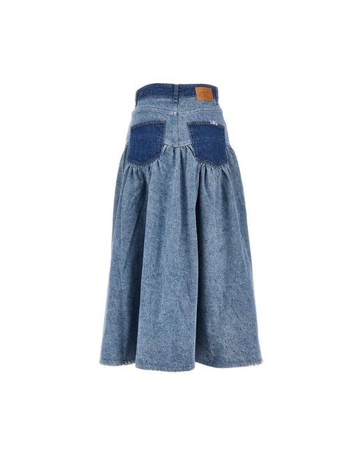 Ganni Blue Cotton Denim Long Skirt