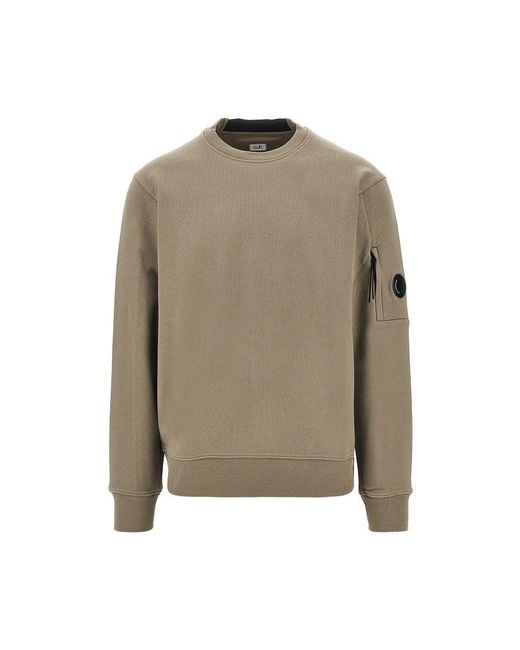 C P Company Green Crewneck Cotton Sweatshirt With Nfc Lens for men