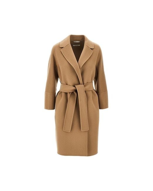 Max Mara Brown Knee-Length Pure New Wool Coat