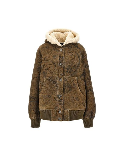Etro Green Leather Jacket With Paisley Motif