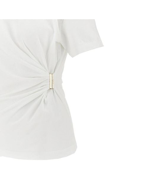 Pinko White Draped T-Shirt With Metal Detail