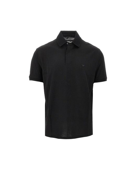 Emporio Armani Black Eagle Embroidery Jersey Polo Shirt for men