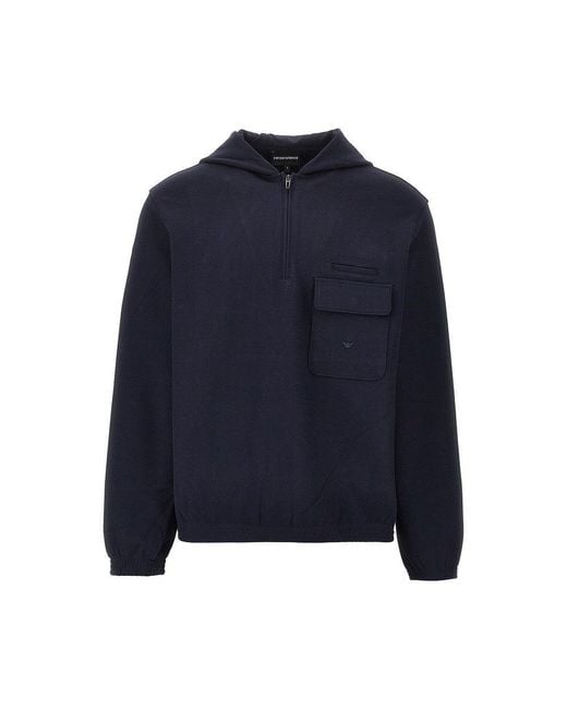 Emporio Armani Blue Travel Essential Piquet Jersey Hoodie for men