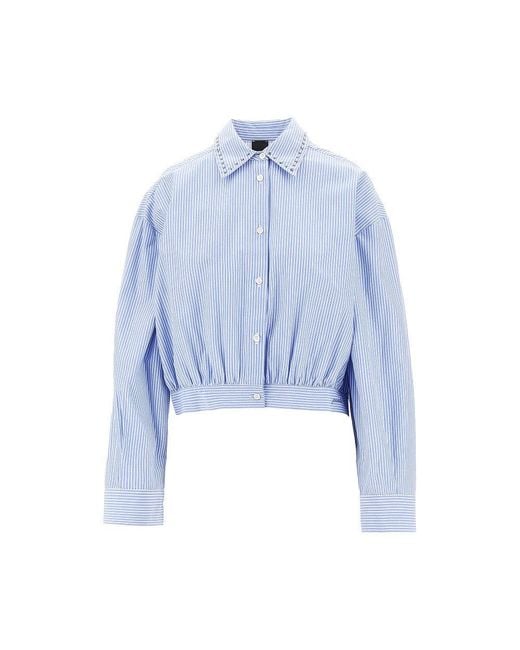 Pinko Blue Striped Cropped Shirt With Studded Collar