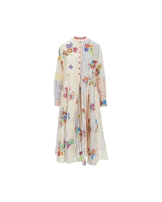 Péro Natural Printed Cotton And Silk Midi Dress