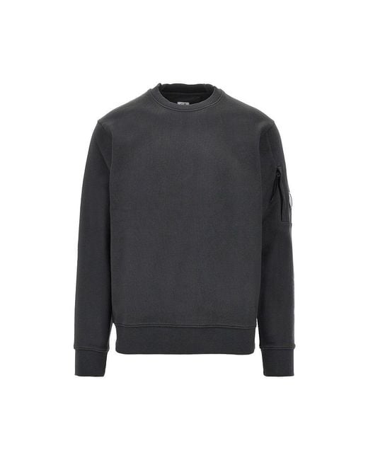 C P Company Gray Crewneck Cotton Sweatshirt With Nfc Lens for men