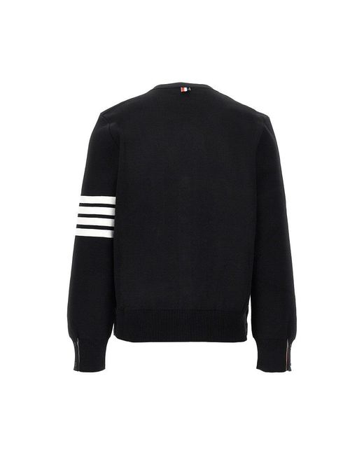 Thom Browne Black Cotton Cardigan With 4 Bar Detail for men