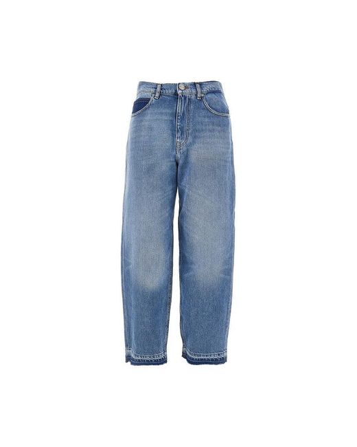 Pinko Blue Balloon Fit Jeans With Frayed Hem