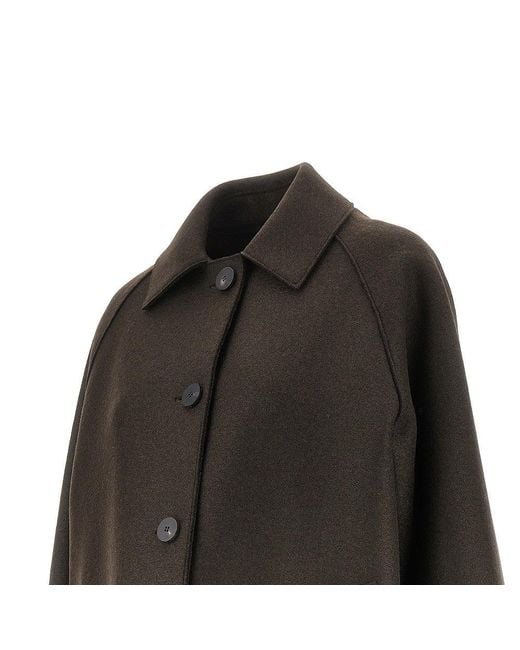 Harris Wharf London Black Pressed Wool Balmacaan Coat