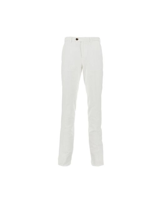 Brunello Cucinelli White Gabardine Italian Fit Pants for men