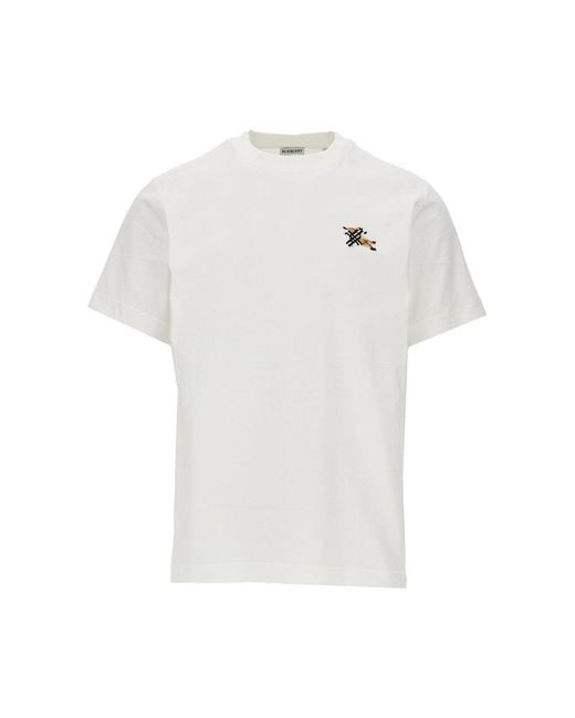 Burberry White Flocked Ekd Motif T-Shirt for men