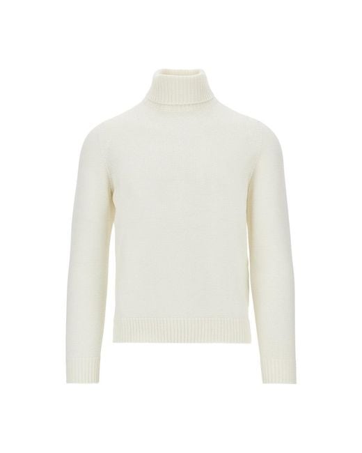 Drumohr White Merino Wool Knitted Turtleneck for men