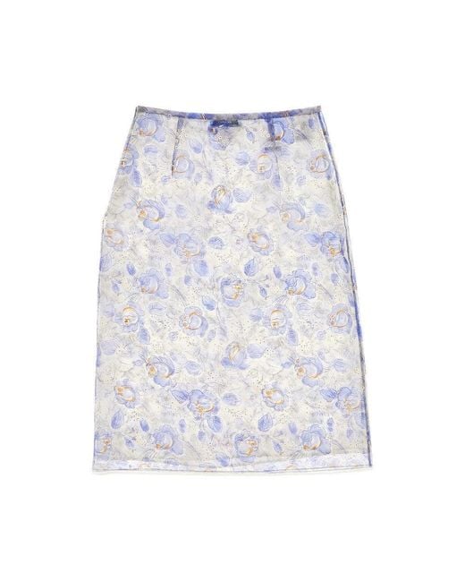 Prada Blue Printed Nylonette Midi Skirt