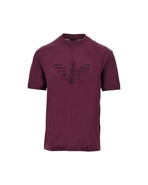 Emporio Armani Purple Lyocell And Cotton Blend T-Shirt With Logo for men