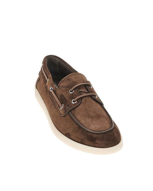 Prada Brown Suede Leather Boat Shoes for men