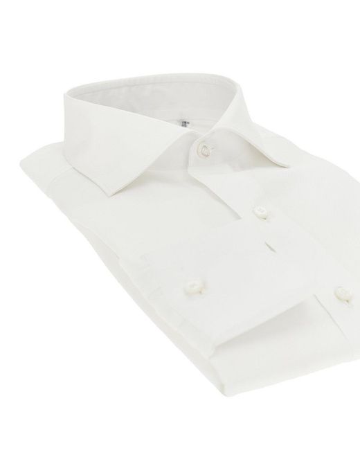 Finamore 1925 White 170 Two-Ply Cotton Poplin Shirt for men