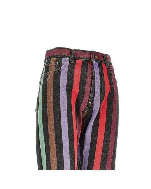 Versace Red Cotton Denim Jeans With Striped Motif