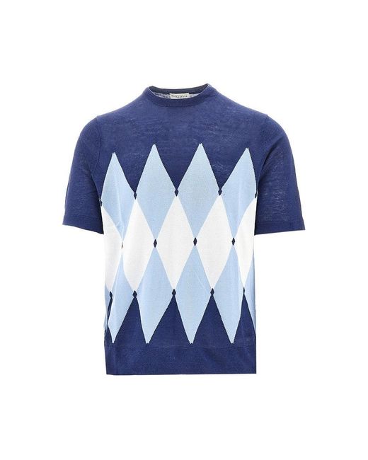 Ballantyne Blue Linen-Blend Short-Sleeved Sweater for men