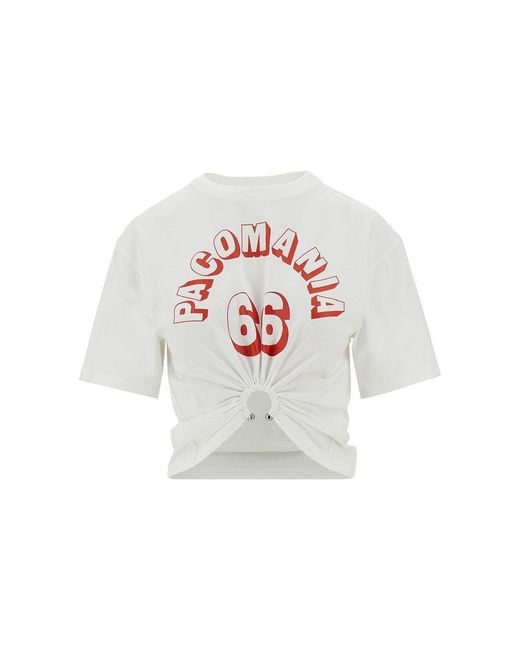 Rabanne White Cropped T-Shirt With Piercing Detail