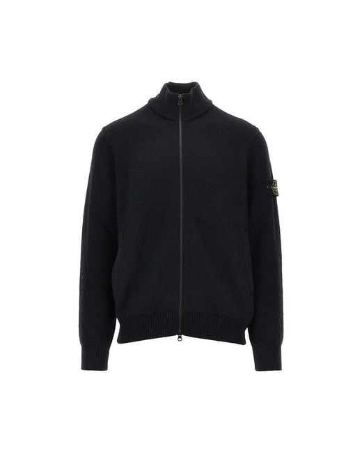 Stone Island Black Virgin Wool Full-Zip Cardigan for men