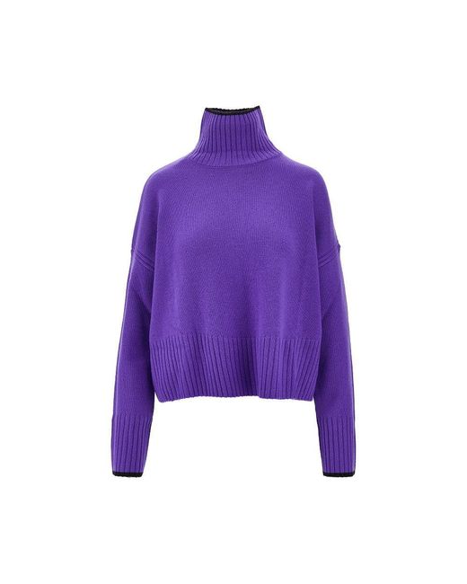 Pinko Purple Wool And Cashmere Turtleneck Sweater