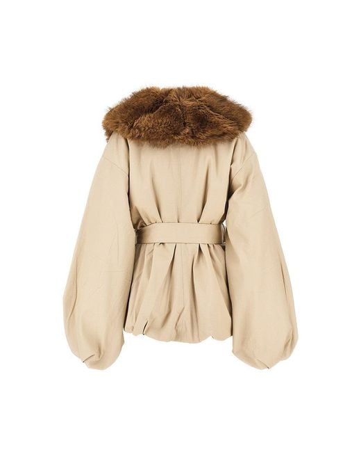 ROTATE BIRGER CHRISTENSEN Brown Faux Fur Collar Twill Jacket