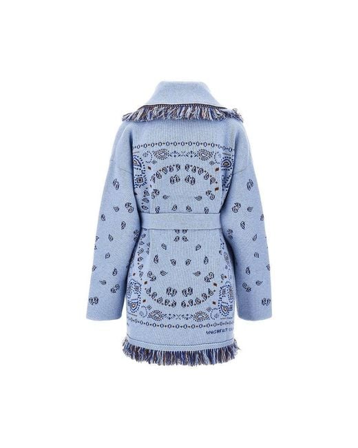 Alanui Blue Bandana Jacquard Wool Cardigan