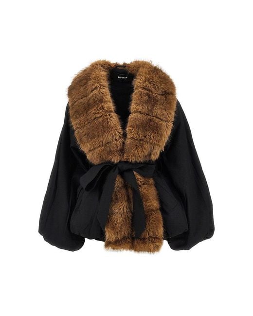 ROTATE BIRGER CHRISTENSEN Brown Faux Fur Collar Twill Jacket
