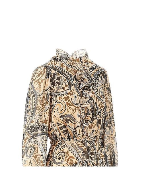 Etro Natural Short Dress With Floral Paisley Print