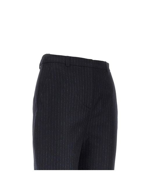 Emporio Armani Blue Wool-Blend Pants With Pinstriped Motif