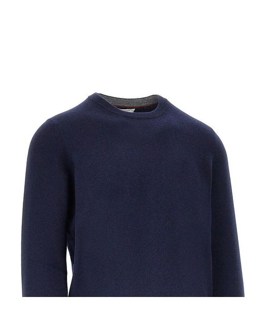 Brunello Cucinelli Blue Cashmere Crewneck Sweater for men