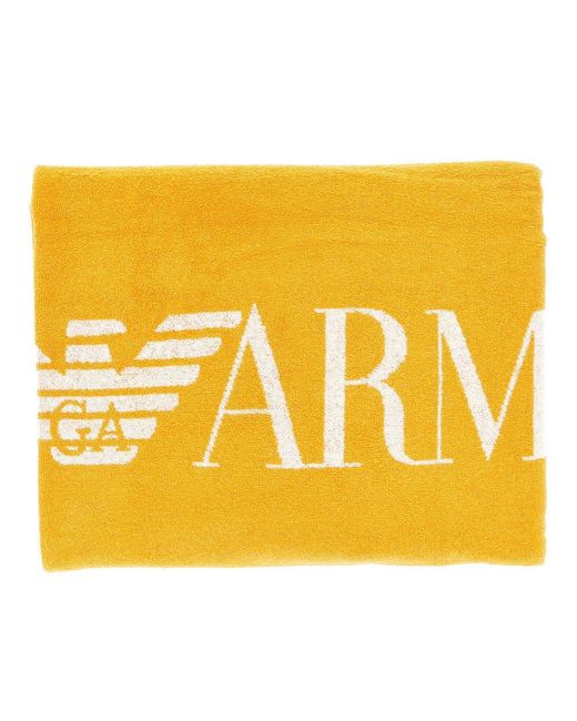 Emporio Armani Yellow Jacquard Lettering Logo Beach Towel for men