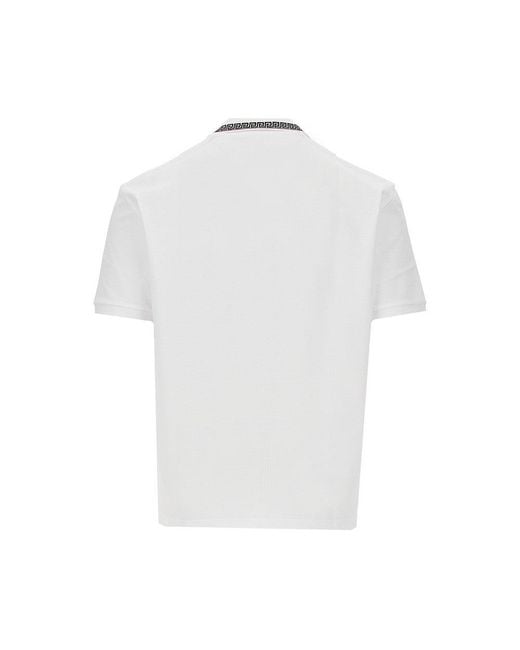 Versace White Cotton Polo Shirt With Greca Motif for men