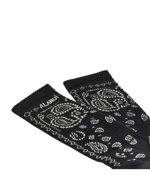 Alanui Black Cotton-Blend Socks With Bandana Motif