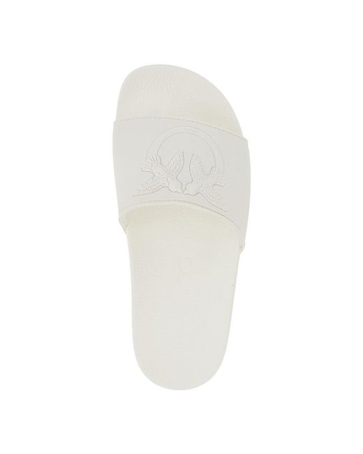 Pinko White Love Birds Logo Rubber Slides