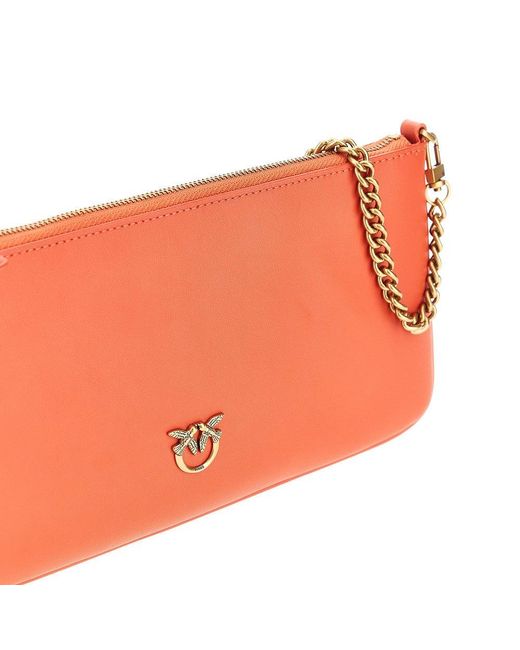 Pinko Orange Leather Flat Pouch With Chain