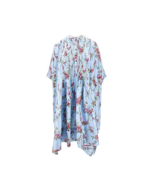 Péro Blue Printed Silk Midi Dress