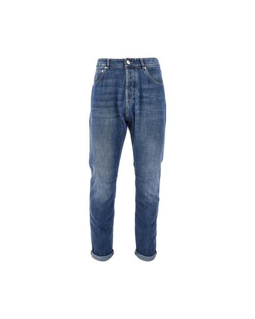 Brunello Cucinelli Blue Denim Five-Pocket Pants for men