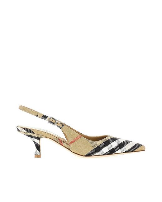 Burberry Metallic 'Birdie Check' Slingback Pumps