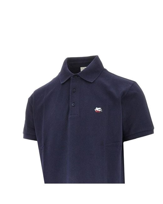 Etro Blue Logo Embroidery Piquet Polo Shirt for men