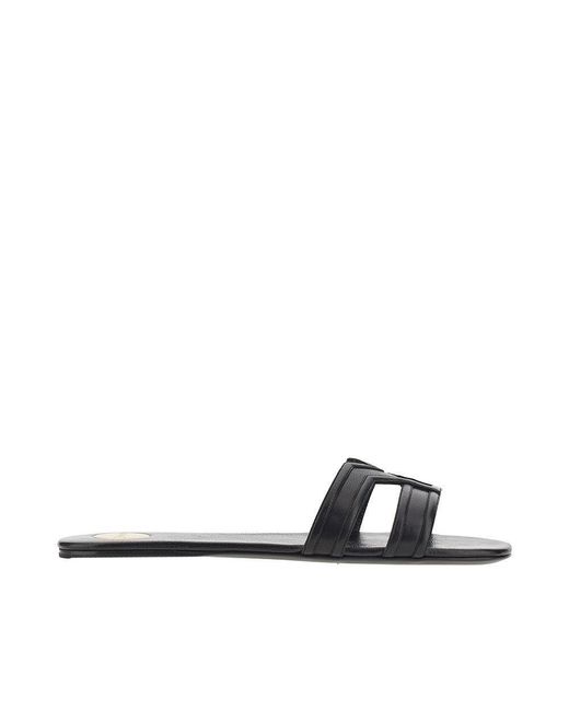 Saint Laurent Black 'Mabrouka' Leather Sandals