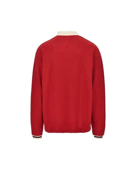Les Deux Red Knitted Polo Shirt With Logo Embroidery for men