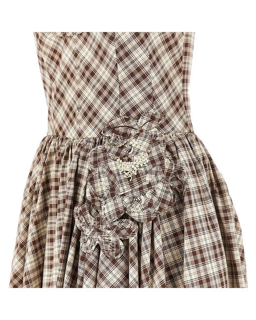 Prada Multicolor Check Poplin Midi Dress