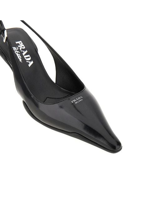 Prada Blue Spazzolato Leather Re-Edition Slingback Pumps 36