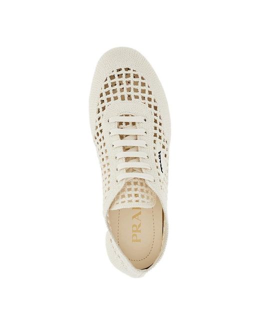 Prada White Crochet Knitted Collapse Sneakers