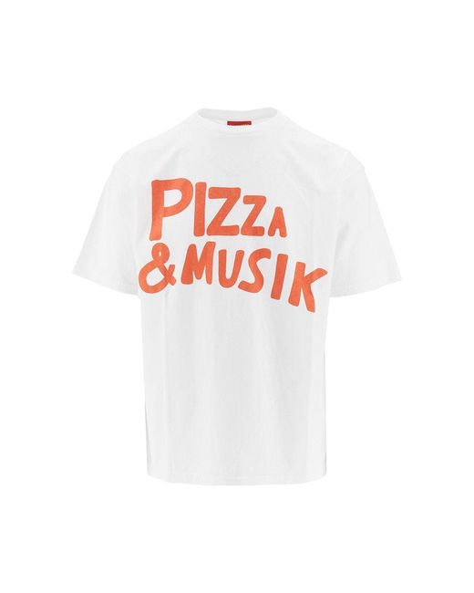 Public Possession White 'Pizza & Musik' Cotton T-Shirt for men