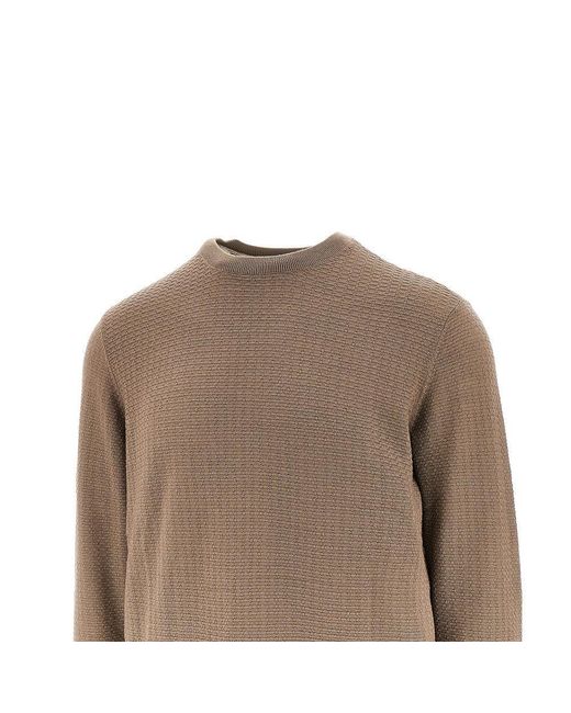 Emporio Armani Brown Jacquard Wool Crewneck Swerater for men