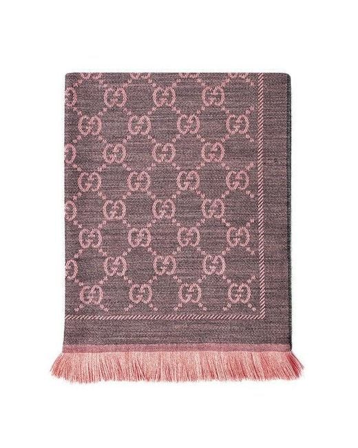 Gucci Purple Gg Jacquard Wool Scarf