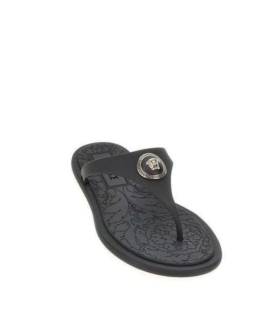 Versace Black 'Alia' Rubber Thong Slides