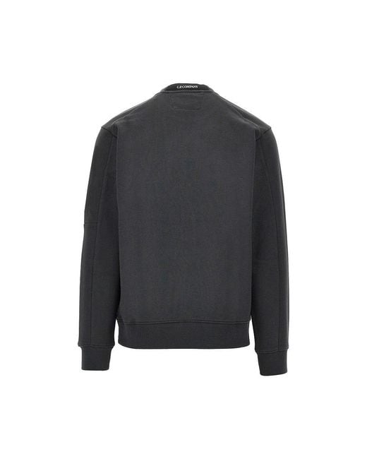 C P Company Gray Crewneck Cotton Sweatshirt With Nfc Lens for men